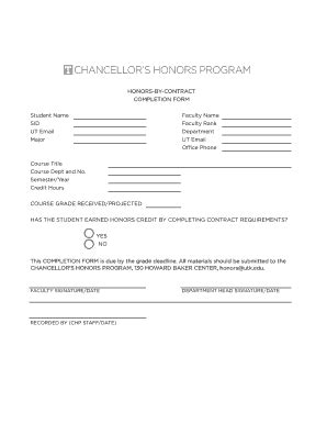 Fillable Online Honors Utk Honors By Contract Completion Form Fax Email