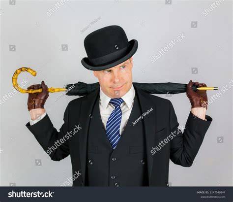 Portrait British Businessman Suit Bowler Hat Stock Photo 2147540847