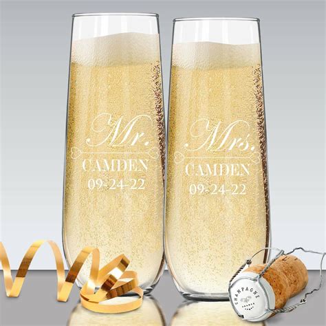 Custom Mr And Mrs Stemless Champagne Flutes Set Of 2 Ebay