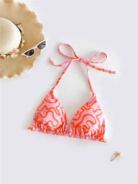 Shein Swim Vcay Top Bikini Tri Ngulo Al Azar Con Estampado De Espalda