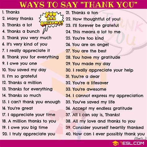 80 Other Ways To Say Thank You” In English • 7esl