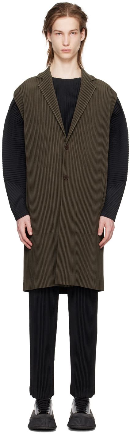 Homme Pliss Issey Miyake Khaki Tailored Pleats Vest Homme Plisse