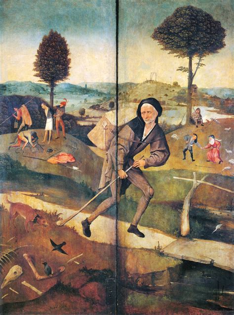 Outer Wings Of The Haywain Triptych Showing A Wayfarer Following His