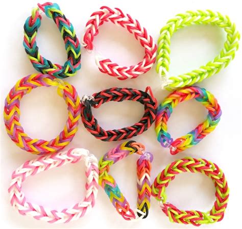 Items similar to 9 Fishtail Rubber Band Bracelets / Chained Rubber Bands / Rainbow Loom ...