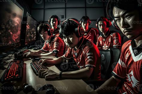 Team Of Asian Teenage Cyber Sport Gamers Neural Network Ai Generated