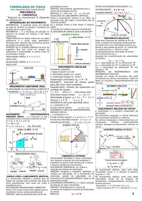 FormulÁrio De FÍsica MecÂnica 1