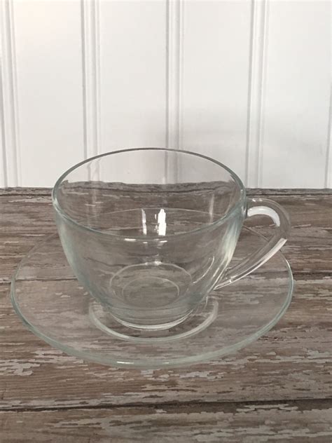 Vintage Arcoroc France Classique Clear Glass Cups And Saucers Set Of 4 Other