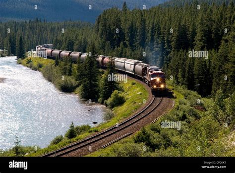 A Canadian Pacific Train Travelling Through Morants Curve Near Lake