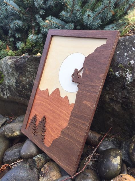 Mountain Climber 3D Laser Cut Shadow Box Wood Scene Inlaid Etsy