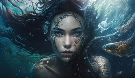 Premium Photo Fantasy Portrait Beautiful Cute Mermaid In Under Deep Sea