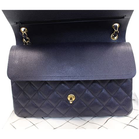 Chanel Jumbo Double Flap Caviar Leather Shoulder Bag Blue