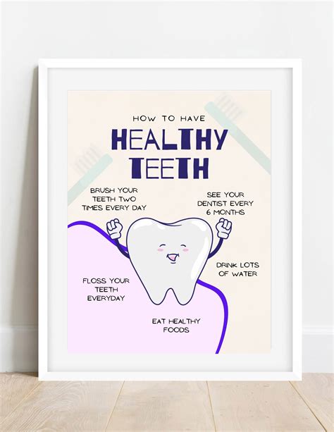 Healthy Teeth Poster Digital Download Kids Dental Education Childrens