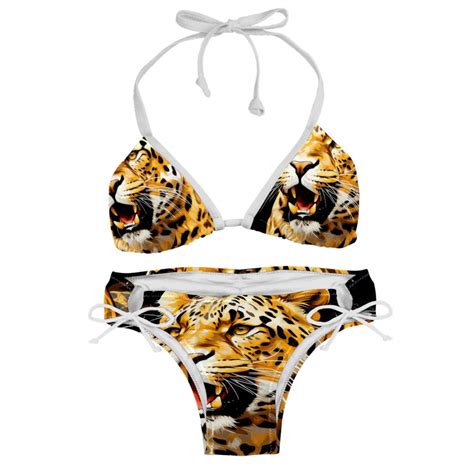 Leopard Detachable Sponge Adjustable Strap Bikini Set Two Pack Swim Suits Ideal For Beach And