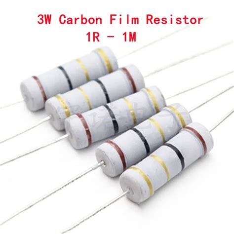 20PCS 3W Resistor De Filme De Carbono 5 M 1R 1R 1 4 7R 10R 22R