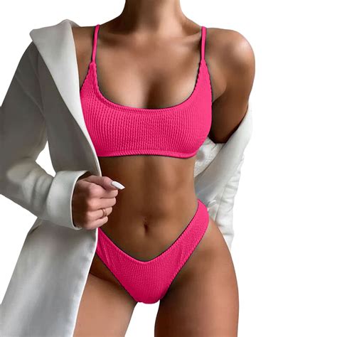 ZHAGHMIN Sexy 2024 Bikini Swimsuit For Women Solid Color Ribbed Push Up