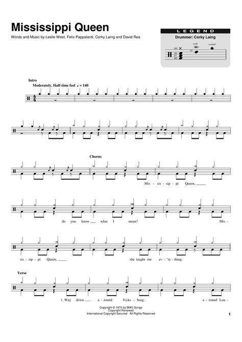 Mississippi Queen By Mountain Sheet Music For Drums PlayAlong At Sheet