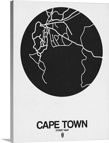 Cape Town Street Map Black On White Wall Art Canvas Prints Framed