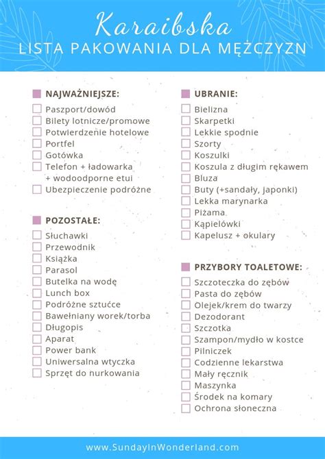 Lista Pakowania Na Karaiby Jak Spakowa Si Na Wyj Tkowe Wakacje Pdf