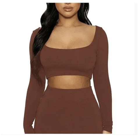 Naked Wardrobe Tops Naked Wardrobe Scoop Neck Long Sleeve Crop Top Burgundy Nwt Poshmark