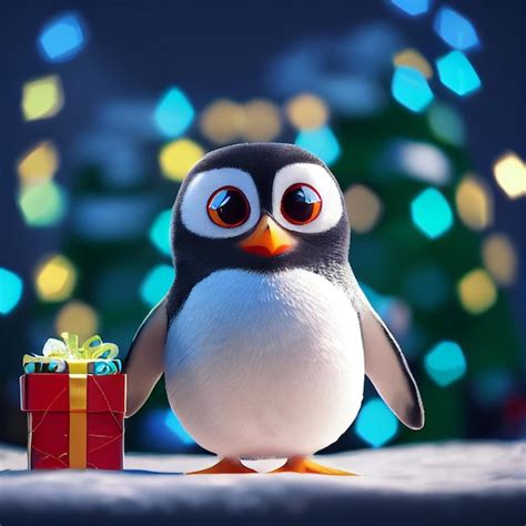 Premium Photo Cute Baby Penguin With Big Eyes And Christmas T 3d