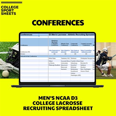 NCAA D3 Men’s Lacrosse College Athlete Sports Recruit Spreadsheet With