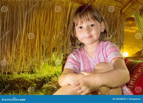 Little Girl Sitting In Old Shack Stock Photo Image Of Child Yellow