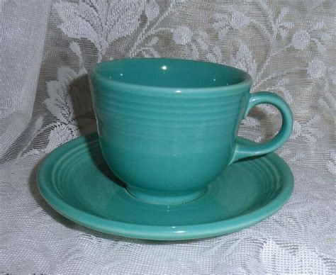 Fiesta Turquoise Flat Cup And Saucer Homer Laughlin Fiestas