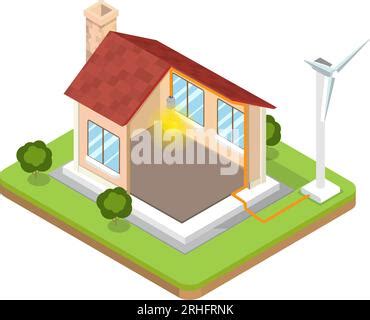 Energy Efficient House Isometric Concept With Power Generation And