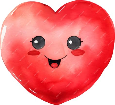 Personagem Com Rosto De Coração - Clipart de personagem de rosto de coração sorridente vermelho aquarela ...