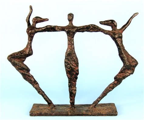 Brutalist Mid Century Mod Three Nude Female Dancers Bronzed Cast Iron Sculpture