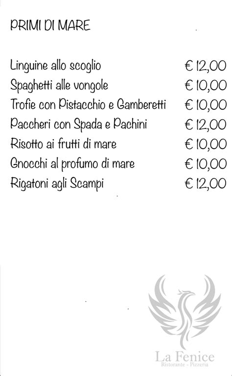 Carte Et Menus La Fenice Falerna Marina Thefork