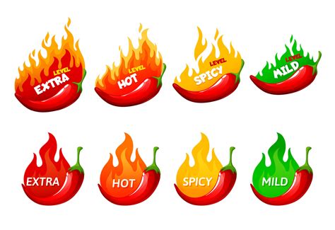 Hot Spicy Level Labels Icons Chili Pepper Vector Art At Vecteezy