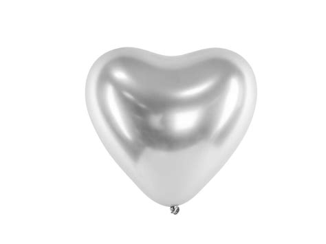 Balony Lateksowe Serca Glossy Srebrne 30 Cm 5 Szt PartyDeco