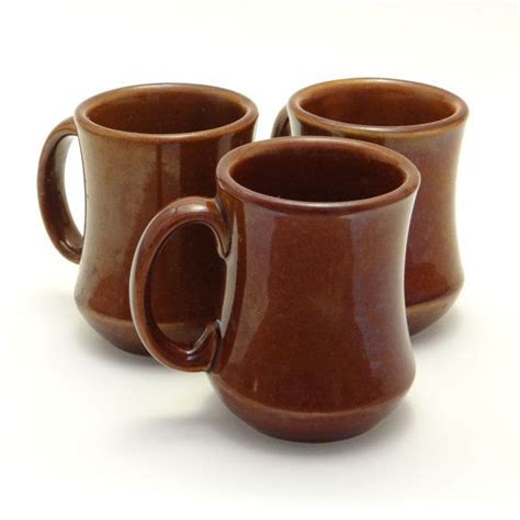 Vintage Brown Coffe Mugs Diner Style Set Of Three Brown Coffee Cups