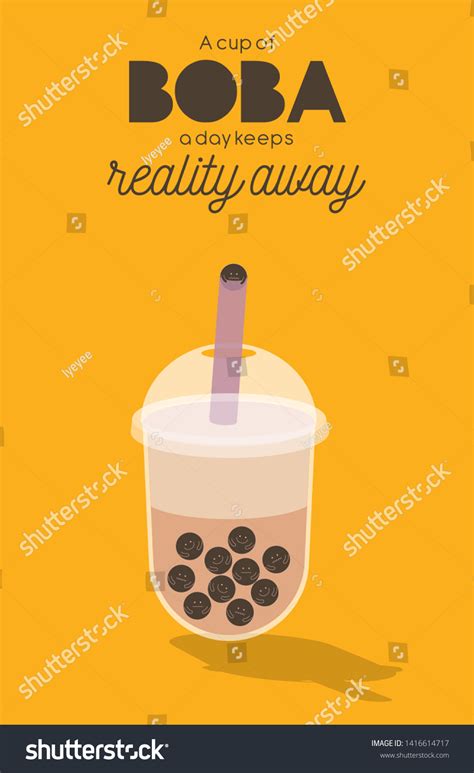 Cute Bubble Teaboba Character Poster Template Stock Vector Royalty