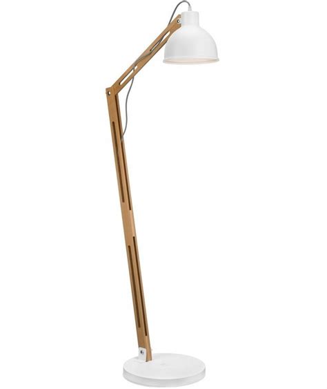 Lampa podłogowa biała drewno buk regulacja 1x E27 11766600527