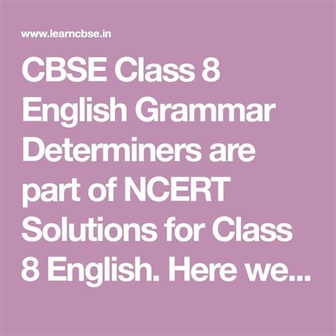 Cbse Class English Grammar Determiners Are Part Of Ncert Solutions