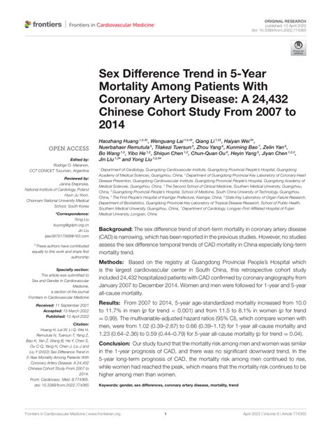 Pdf Sex Difference Trend In Year Mortality Among Patients With