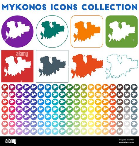 Mykonos Icons Collection Bright Colourful Trendy Map Icons Modern