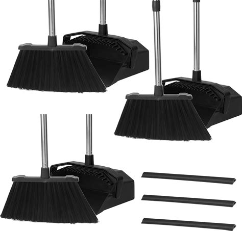 Broom With Dustpan Combo Set 3 Pack Brooms And Dustpans Sets With Long