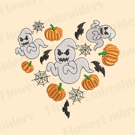 Spooky Season Embroidery Design Ghost Embroidery Heart Etsy