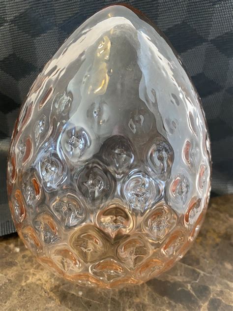 Mid Century Pink Art Glass Egg Monica Backstrom Kosta Boda Hobnail