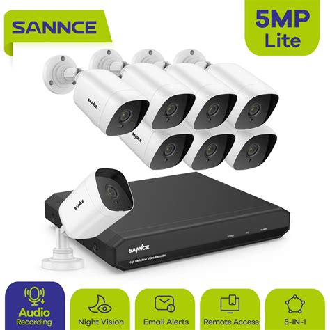 SANNCE 8CH 5MP N HD DVR Home Security Camera System 8pcs 5MP Infrared