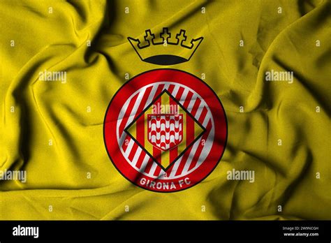 Selective Focus Of Girona Fc Logo Spanish Football Club With Flowing