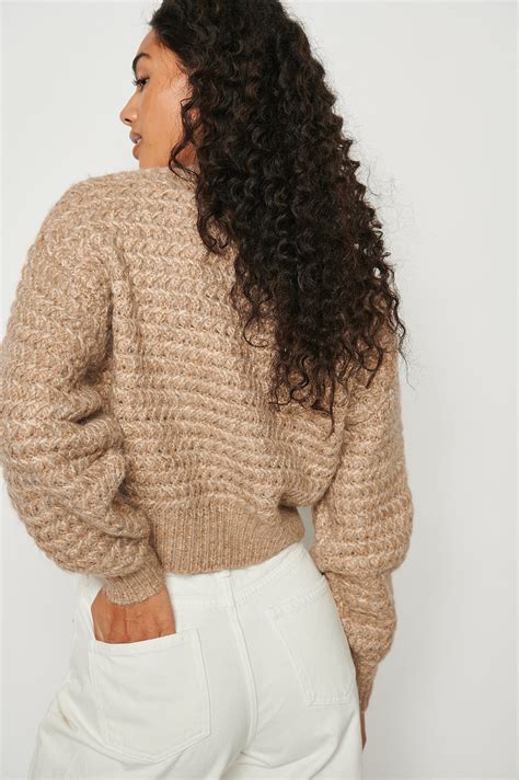 Heavy Knitted Round Neck Sweater Beige Na