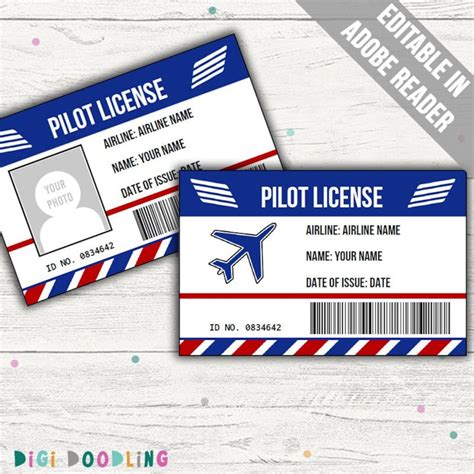 Pilot Id Badge Template Pilot License Template Pilot Pretend Play Pilot Costume Airplane