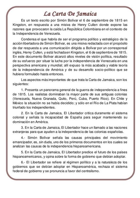 La Carta De Jamaica