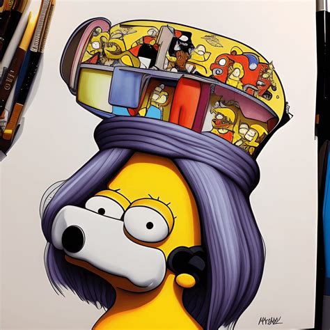 Matt Groening Les Simpson Aquarelle Peinture Hyperréaliste Détaillée