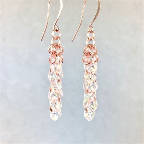 Rose Gold Dangle Earrings Handmade Jewelry Gift, Handmade Rose Gold