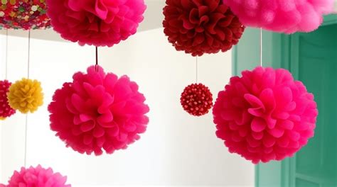 Premium AI Image | Decorative pom poms used for decorations around the ...